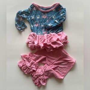 Kicker Pants Light Blue Crab Print Ruffle Baby Outfit with Pink Ruffe Pants